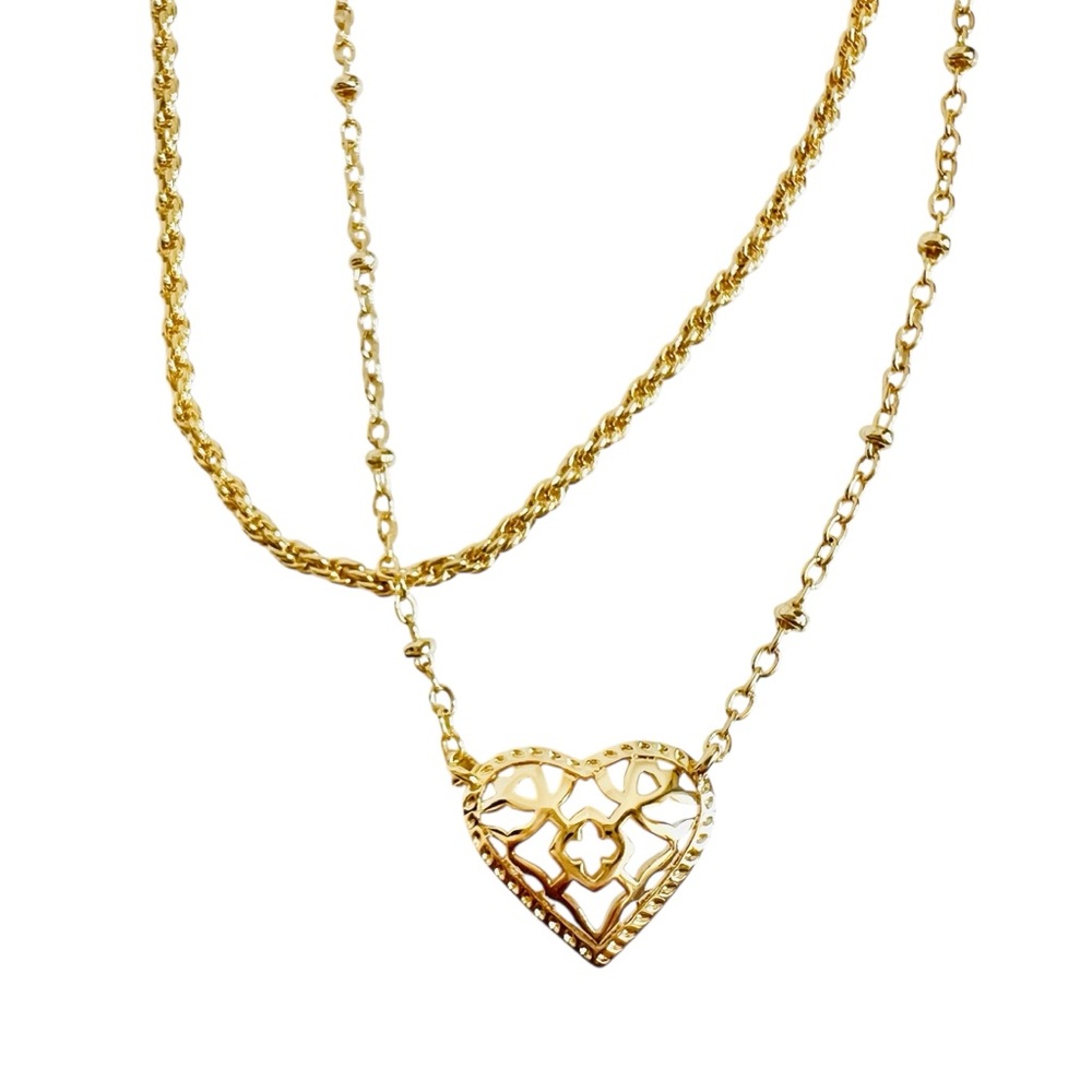 New KENDR SCOTT Heart Necklace 14k Gold Over Brass Double-Chain